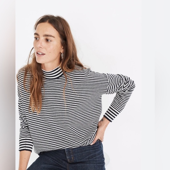 Madewell Sweaters - Madewell Stripe-Mix Ashbury Mockneck Sweater merino wool blend size small MC187